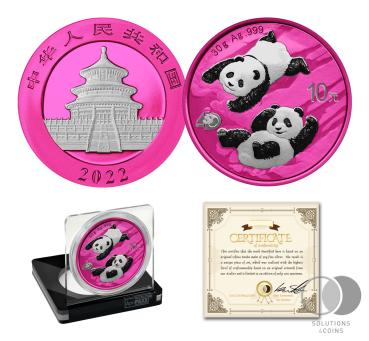 30gr 999 Silber China Panda 40 Years 2022 - SPACE Edition - Pink